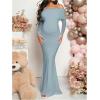 imageMakeMeChic Womens Maternity Dresses Off The Shoulder Ruched Long Sleeve Pregnancy Maxi DressesBlue