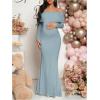 imageMakeMeChic Womens Maternity Dresses Off The Shoulder Ruched Long Sleeve Pregnancy Maxi DressesBlue