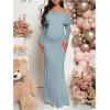 imageMakeMeChic Womens Maternity Dresses Off The Shoulder Ruched Long Sleeve Pregnancy Maxi DressesBlue