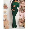 imageMakeMeChic Womens Maternity Dresses Off The Shoulder Ruched Long Sleeve Pregnancy Maxi DressesDark Green