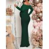 imageMakeMeChic Womens Maternity Dresses Off The Shoulder Ruched Long Sleeve Pregnancy Maxi DressesDark Green