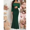 imageMakeMeChic Womens Maternity Dresses Off The Shoulder Ruched Long Sleeve Pregnancy Maxi DressesDark Green