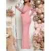 imageMakeMeChic Womens Maternity Dresses Off The Shoulder Ruched Long Sleeve Pregnancy Maxi DressesPink
