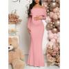 imageMakeMeChic Womens Maternity Dresses Off The Shoulder Ruched Long Sleeve Pregnancy Maxi DressesPink