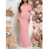 imageMakeMeChic Womens Maternity Dresses Off The Shoulder Ruched Long Sleeve Pregnancy Maxi DressesPink