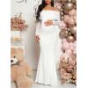 imageMakeMeChic Womens Maternity Dresses Off The Shoulder Ruched Long Sleeve Pregnancy Maxi DressesWhite
