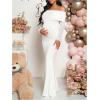 imageMakeMeChic Womens Maternity Dresses Off The Shoulder Ruched Long Sleeve Pregnancy Maxi DressesWhite