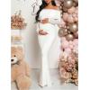 imageMakeMeChic Womens Maternity Dresses Off The Shoulder Ruched Long Sleeve Pregnancy Maxi DressesWhite