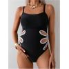 imageMakeMeChic Womens Maternity One Piece Swimsuit Scoop Neck Cut Out Spaghetti Strap SwimwearBlack and White