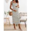 imageMakeMeChic Womens Maternity Tank Dress Striped Sleeveless Split Pregnancy Midi DressesApricot