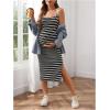 imageMakeMeChic Womens Maternity Tank Dress Striped Sleeveless Split Pregnancy Midi DressesBlack
