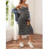 imageMakeMeChic Womens Maternity Tank Dress Striped Sleeveless Split Pregnancy Midi DressesBlack