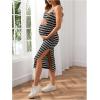 imageMakeMeChic Womens Maternity Tank Dress Striped Sleeveless Split Pregnancy Midi DressesBlack