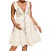 imageMakeMeChic Womens Summer Maternity Mini Dress Floral Embroidery A Line Shirred Boho Pregnancy Tank DressesApricot