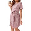 imageMakeMeChic Womens Maternity Dress Leopard Print Short Sleeve Belted Summer Pregnancy DressesA Pink