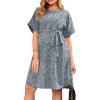 imageMakeMeChic Womens Maternity Dress Leopard Print Short Sleeve Belted Summer Pregnancy DressesBlue