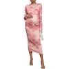 imageMakeMeChic Womens Maternity Dress Tie Dye Mesh Ruched Long Sleeve Bodycon Maxi Fall DressesPink B