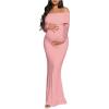imageMakeMeChic Womens Maternity Dresses Off The Shoulder Ruched Long Sleeve Pregnancy Maxi DressesPink