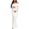 imageMakeMeChic Womens Maternity Dresses Off The Shoulder Ruched Long Sleeve Pregnancy Maxi DressesWhite