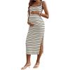 imageMakeMeChic Womens Maternity Tank Dress Striped Sleeveless Split Pregnancy Midi DressesApricot