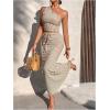 imageMakeMeChic Womens 2 Piece Summer Outfit Striped One Shoulder Crop Tops and Drawstring Maxi Skirt SetApricot