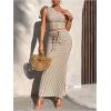 imageMakeMeChic Womens 2 Piece Summer Outfit Striped One Shoulder Crop Tops and Drawstring Maxi Skirt SetApricot