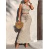 imageMakeMeChic Womens 2 Piece Summer Outfit Striped One Shoulder Crop Tops and Drawstring Maxi Skirt SetApricot