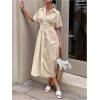 imageMakeMeChic Womens Summer Striped Button Down Shirt Dress Short Sleeve Midi DressesApricot a