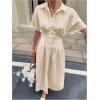 imageMakeMeChic Womens Summer Striped Button Down Shirt Dress Short Sleeve Midi DressesApricot a