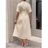 imageMakeMeChic Womens Summer Striped Button Down Shirt Dress Short Sleeve Midi DressesApricot a
