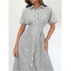 imageMakeMeChic Womens Summer Striped Button Down Shirt Dress Short Sleeve Midi DressesBlack and White