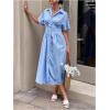 imageMakeMeChic Womens Summer Striped Button Down Shirt Dress Short Sleeve Midi DressesBlue