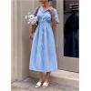imageMakeMeChic Womens Summer Striped Button Down Shirt Dress Short Sleeve Midi DressesBlue