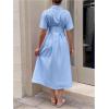 imageMakeMeChic Womens Summer Striped Button Down Shirt Dress Short Sleeve Midi DressesBlue