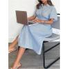 imageMakeMeChic Womens Summer Striped Button Down Shirt Dress Short Sleeve Midi DressesBlue and White