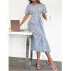 imageMakeMeChic Womens Summer Striped Button Down Shirt Dress Short Sleeve Midi DressesBlue and White