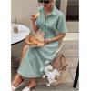imageMakeMeChic Womens Summer Striped Button Down Shirt Dress Short Sleeve Midi DressesGreen