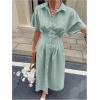 imageMakeMeChic Womens Summer Striped Button Down Shirt Dress Short Sleeve Midi DressesGreen