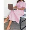 imageMakeMeChic Womens Summer Striped Button Down Shirt Dress Short Sleeve Midi DressesHot Pink