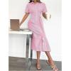 imageMakeMeChic Womens Summer Striped Button Down Shirt Dress Short Sleeve Midi DressesHot Pink