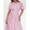 imageMakeMeChic Womens Summer Striped Button Down Shirt Dress Short Sleeve Midi DressesHot Pink