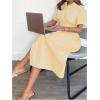imageMakeMeChic Womens Summer Striped Button Down Shirt Dress Short Sleeve Midi DressesHot Yellow
