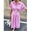imageMakeMeChic Womens Summer Striped Button Down Shirt Dress Short Sleeve Midi DressesPink