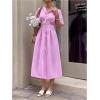 imageMakeMeChic Womens Summer Striped Button Down Shirt Dress Short Sleeve Midi DressesPink