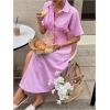 imageMakeMeChic Womens Summer Striped Button Down Shirt Dress Short Sleeve Midi DressesPink