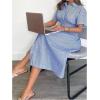 imageMakeMeChic Womens Summer Striped Button Down Shirt Dress Short Sleeve Midi DressesRoyal Blue