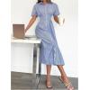 imageMakeMeChic Womens Summer Striped Button Down Shirt Dress Short Sleeve Midi DressesRoyal Blue