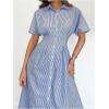 imageMakeMeChic Womens Summer Striped Button Down Shirt Dress Short Sleeve Midi DressesRoyal Blue