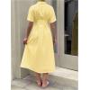 imageMakeMeChic Womens Summer Striped Button Down Shirt Dress Short Sleeve Midi DressesYellow