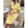 imageMakeMeChic Womens Summer Striped Button Down Shirt Dress Short Sleeve Midi DressesYellow